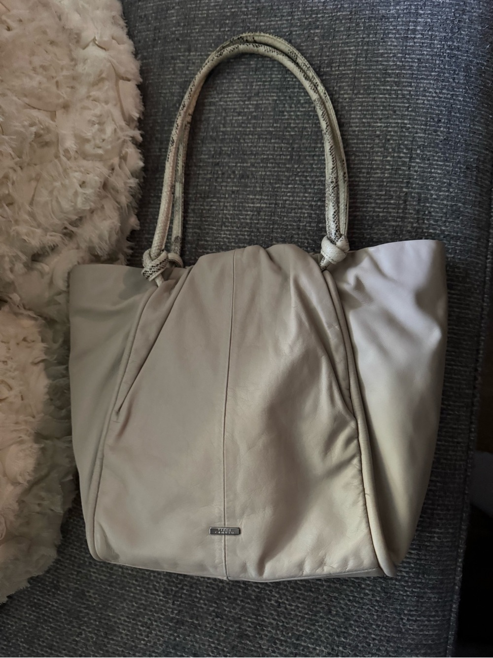 Vince Camuto Light Taupe Hobo Tote with Snake Rope Handles - Picture 12 of 13